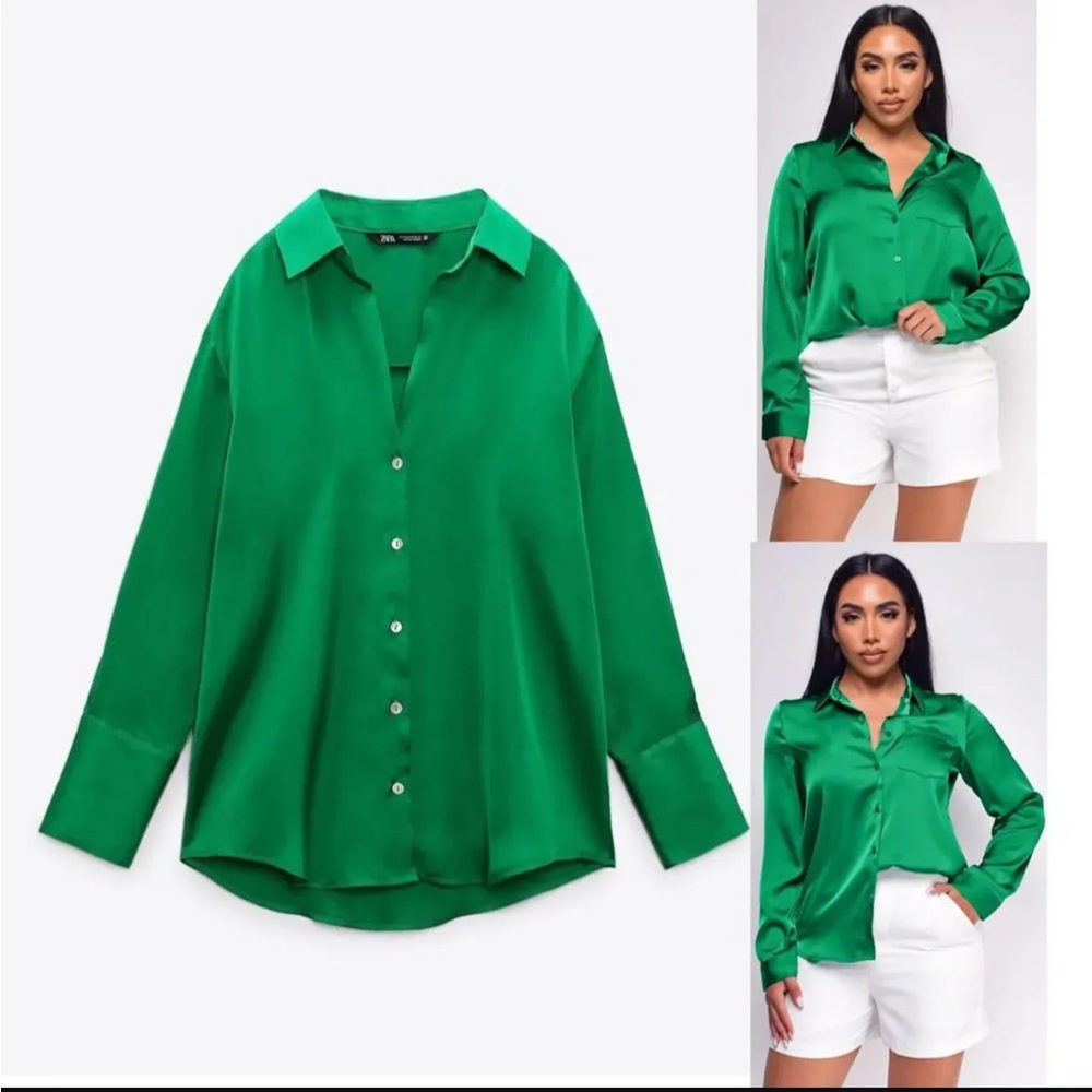 Zara Vibrant Green Button Down Shirt